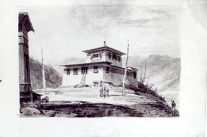 The Residence of Lam Glassa-too, akvarel af Samuel Davies efter en gravering